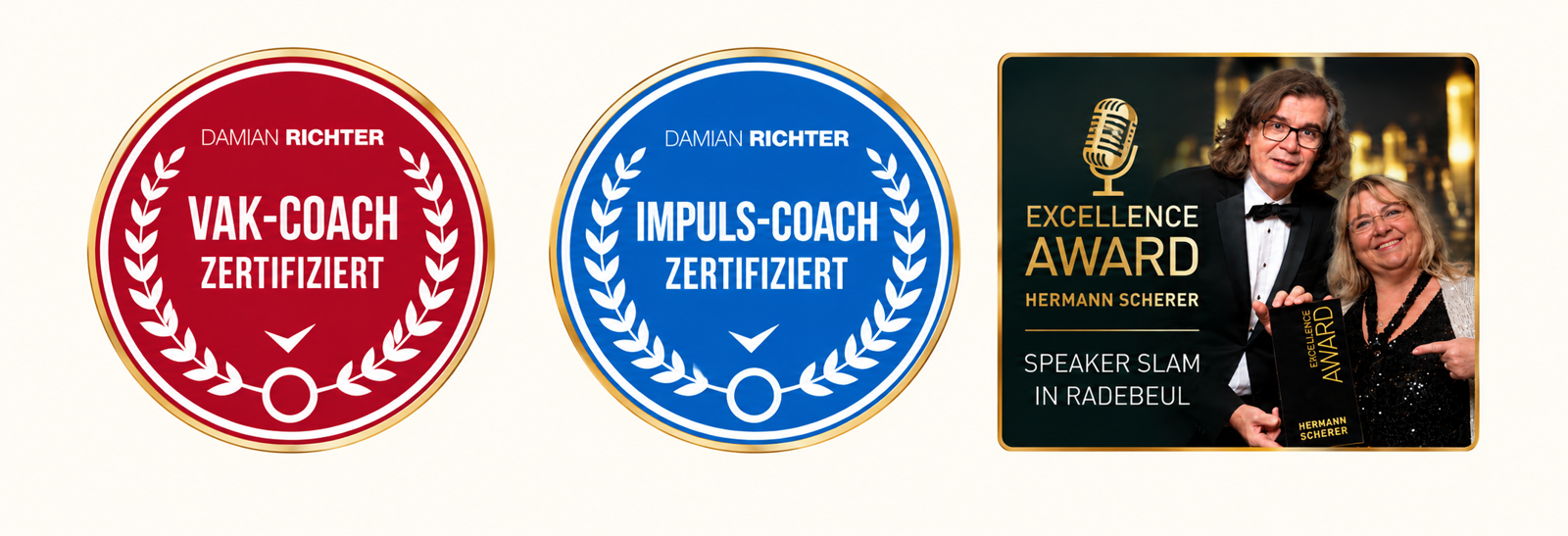 Zertifizierungen VAK-Coach und Impuls-Coach sowie Excellence Award Speaker Slam Radebeul